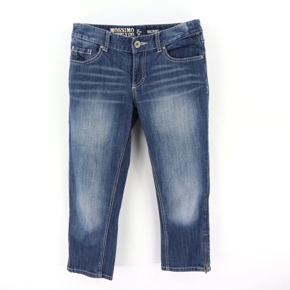 Mossimo Capri Skinny Jeans Junior Womens Size 11 Blue Faded Denim Zipper Accents